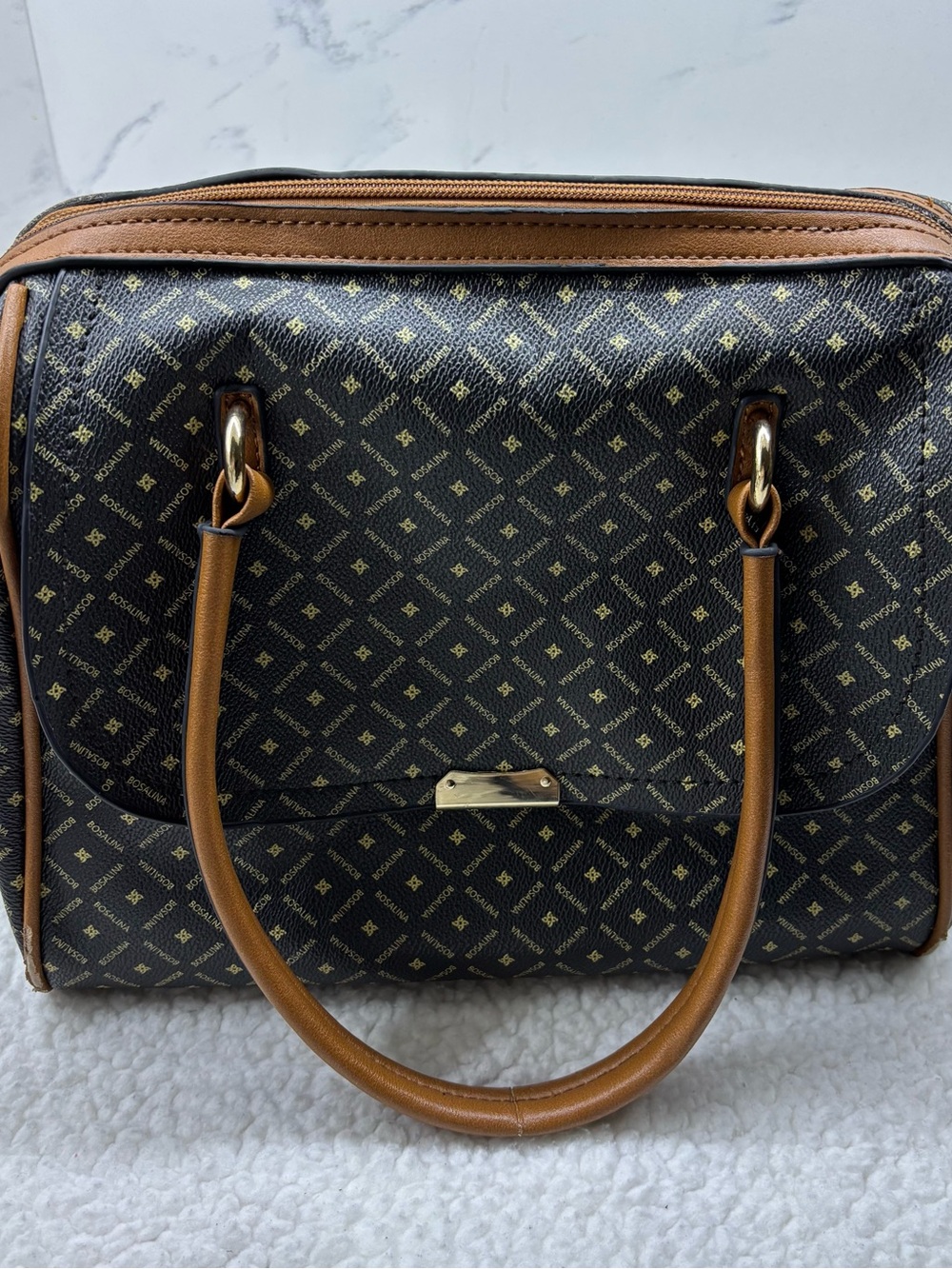 Bosalina y2k monogram bowler satchel bag Black/Tan classic print preppy casual